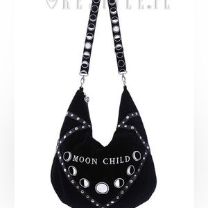 Restyle moon child moon phase black velvet embroidered moon strap purse hobo bag